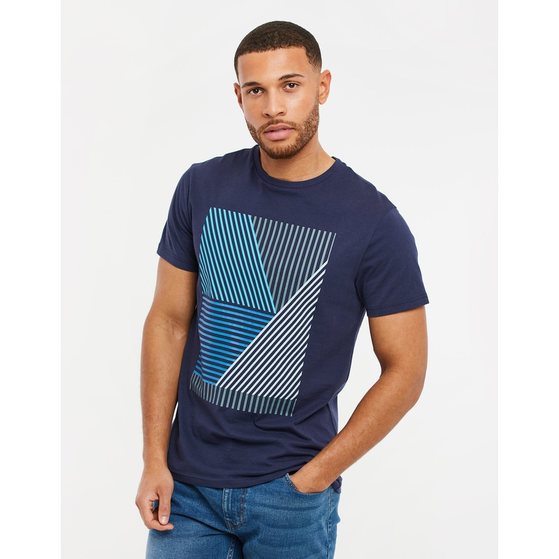 Navy Graphic Print Round Neck T-Shirt Navy S