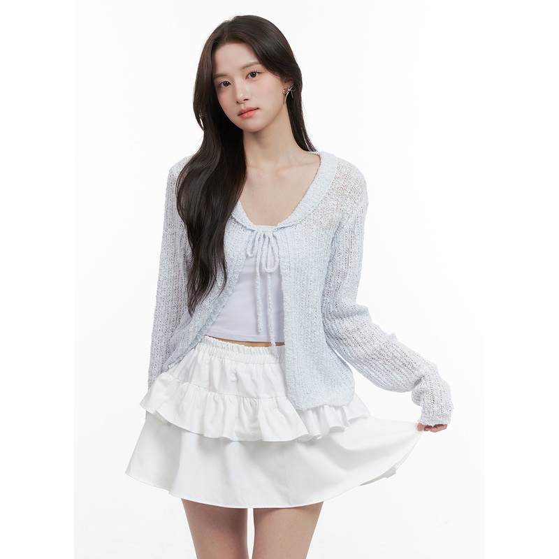 Ribbon Sheer Knit Cardigan OG409 Light blue S/M