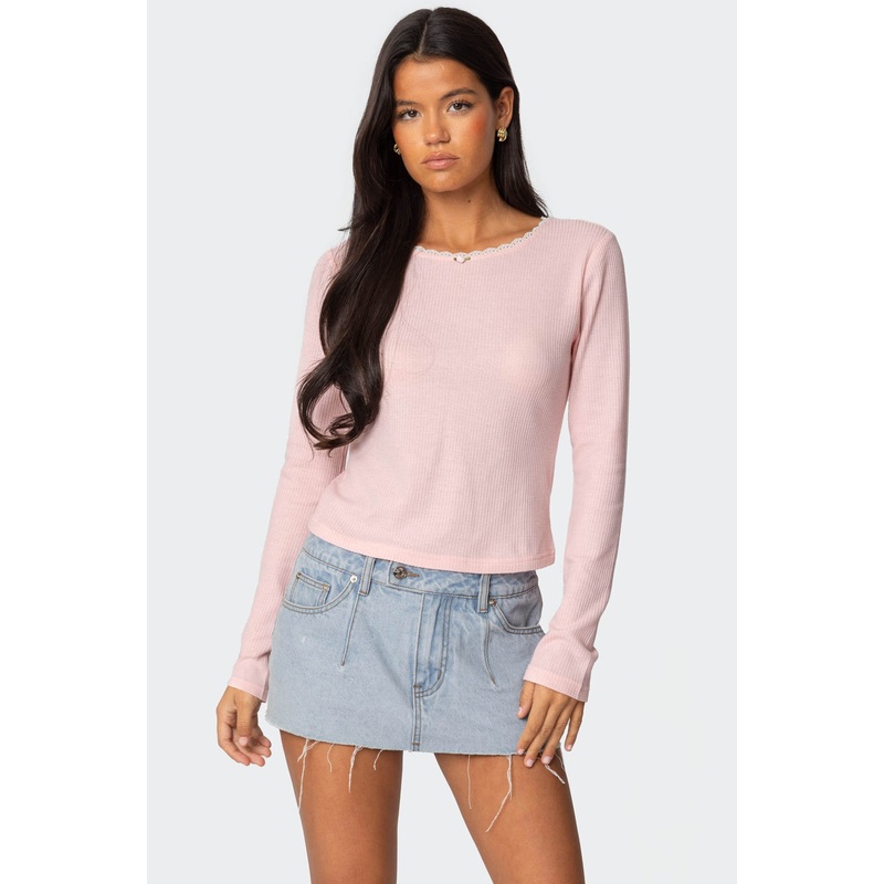 Rosemarie Lacey Waffle Top PINK XS