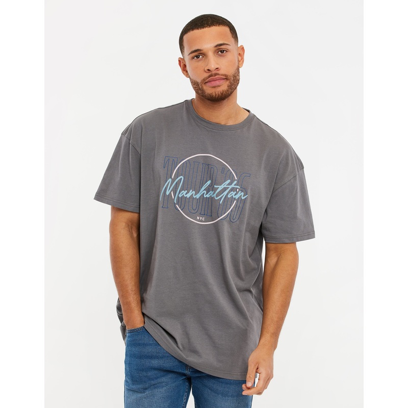 Slate Grey Graphic Print Oversized T-Shirt Slate Grey S