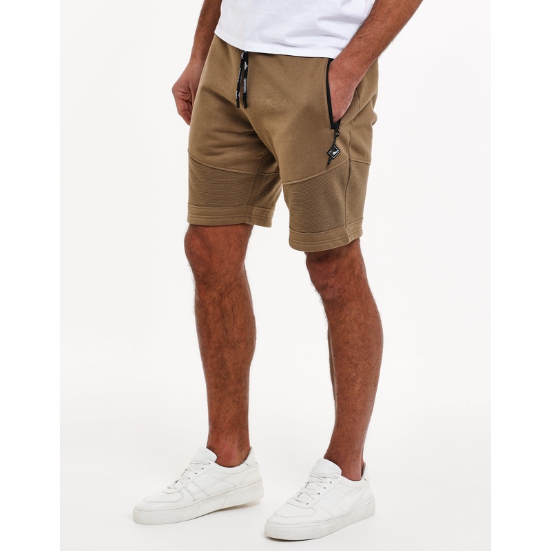 Stone Ribbed Panel Fleece Shorts Stone S