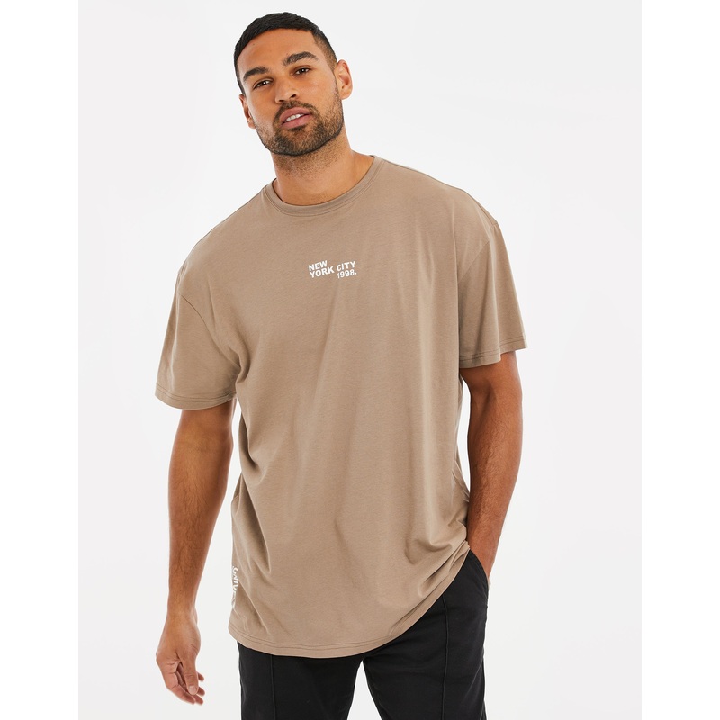 Taupe Graphic Print Oversized T-Shirt Mushroom S