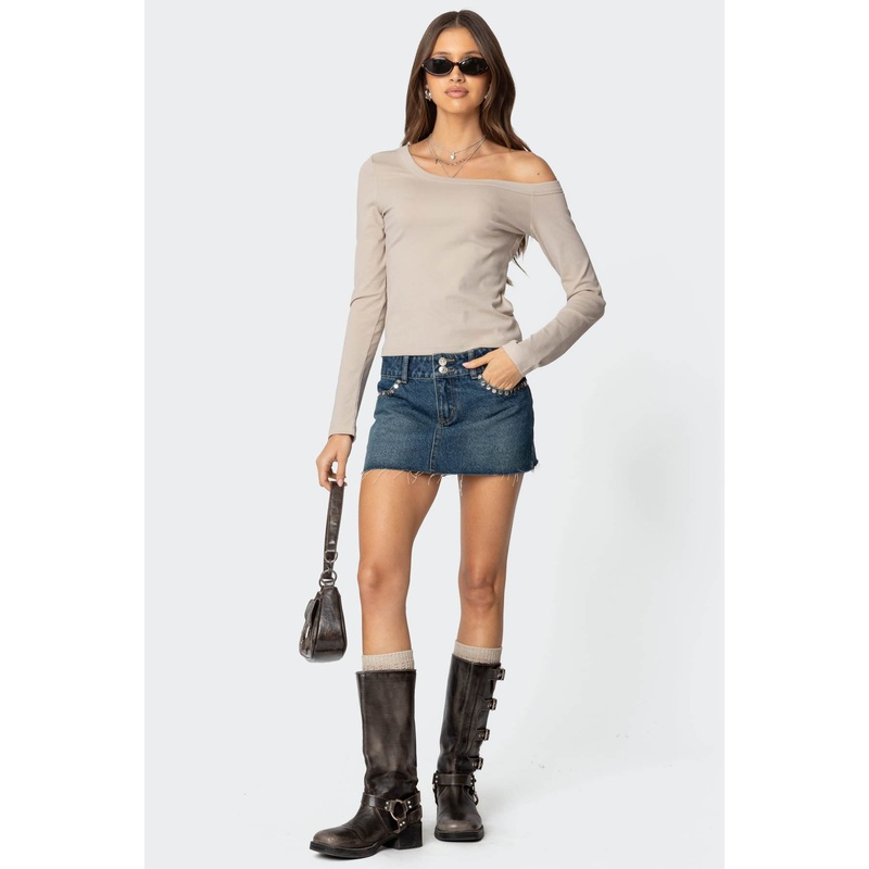 Tess Studded Denim Mini Skirt DARK BLUE XS