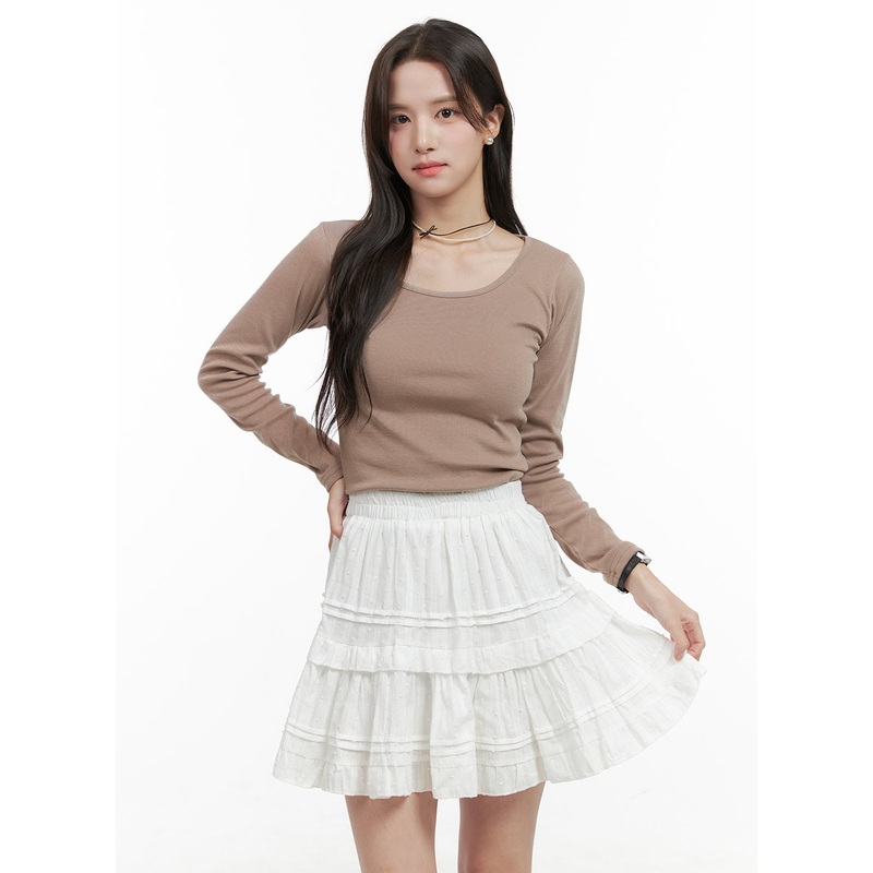 U-Neck Long Sleeve Tee OG412 Brown S/M