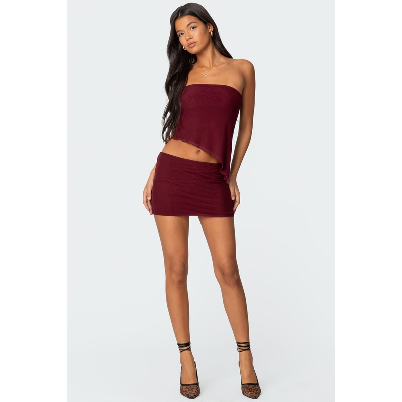 Vivi Mesh Mini Skirt BURGUNDY XS