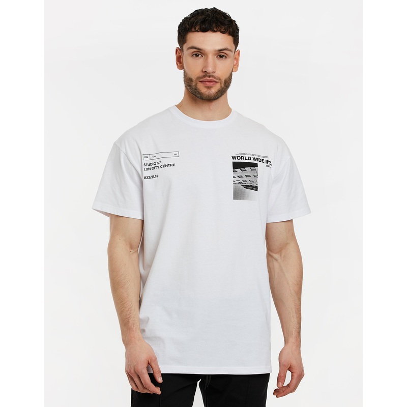 White Graphic Print Oversized T-Shirt White S