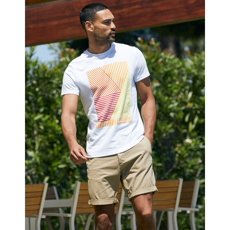 White Graphic Print Round Neck T-Shirt White S