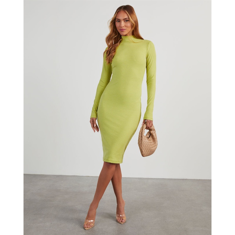 Archer Long Sleeve Knit Midi Dress Lime XS
