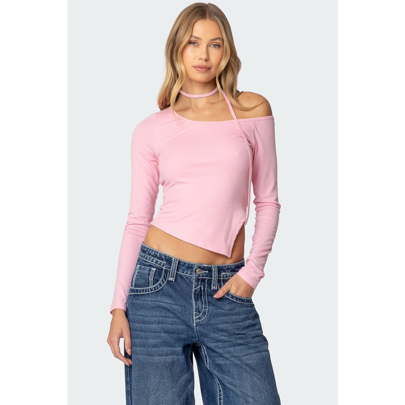 Asymmetric Two Piece Choker Top LIGHT PINK XS