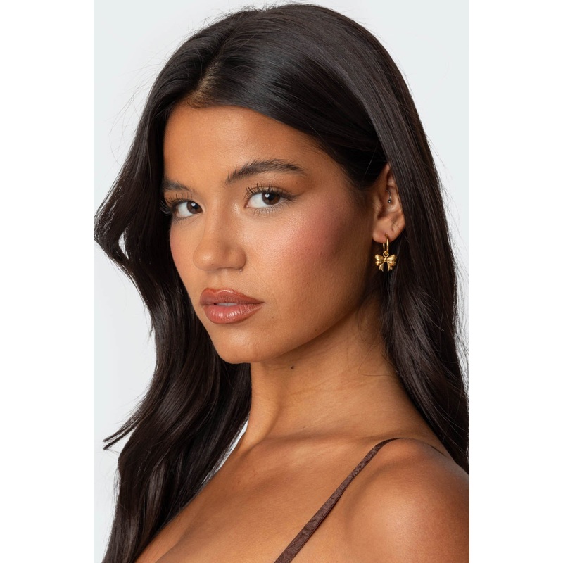 Bow Charm Hoop Earrings GOLD OS