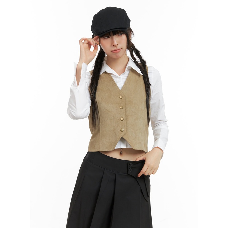 Button Suede Vest CG419 Beige S/M