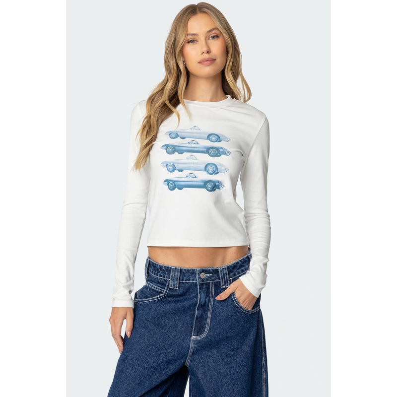 Car Club Long Sleeve T Shirt WHITE XS