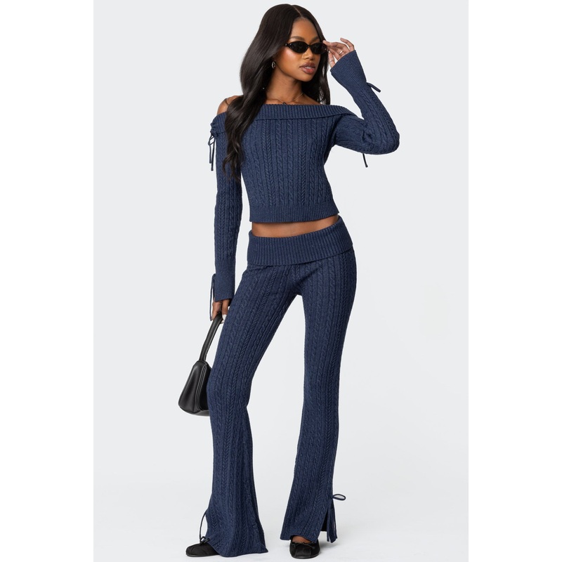 Chase Fold Over Cable Knit Pants NAVY XS