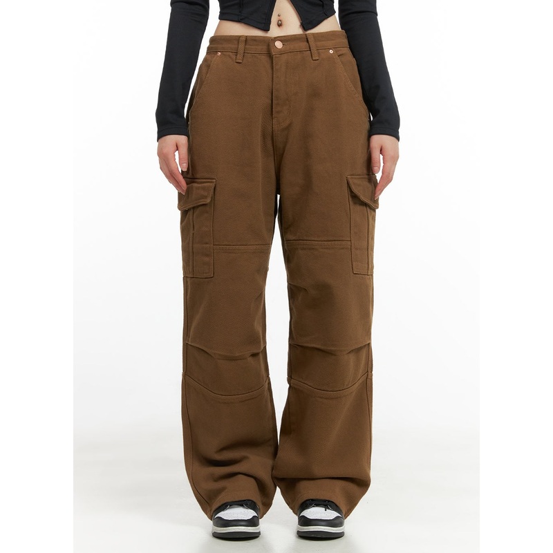 Cotton Cargo Loose Fit Pants CG420 Brown S