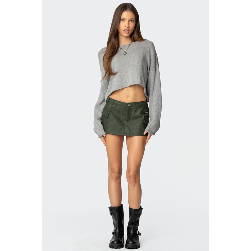 Faux Leather Cargo Micro Skort OLIVE XS
