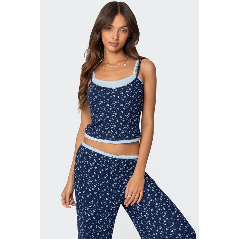 Flowerbed Layered Tank Top BLUE XS