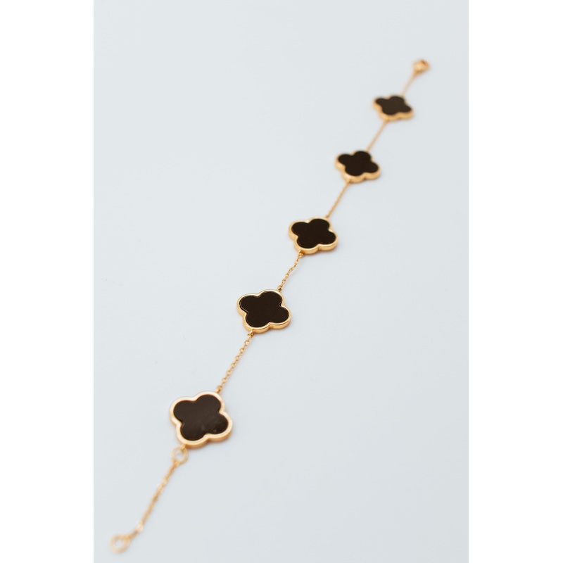 Gold & Black 5 Mother Pearl Clover Station Bracelet – 23156