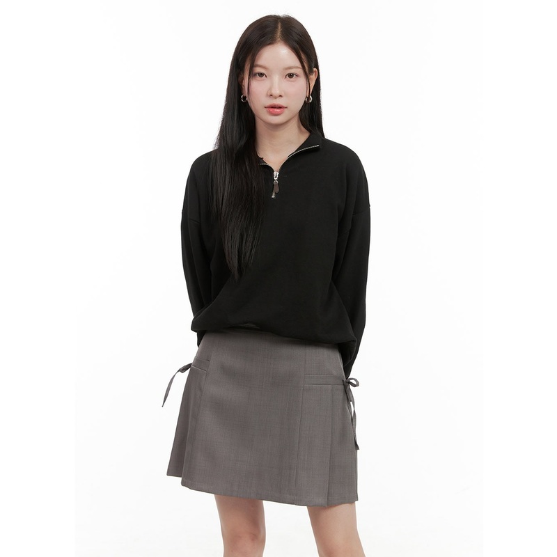 Half Zip-Up Solid Sweatshirt OG416 Black S/M