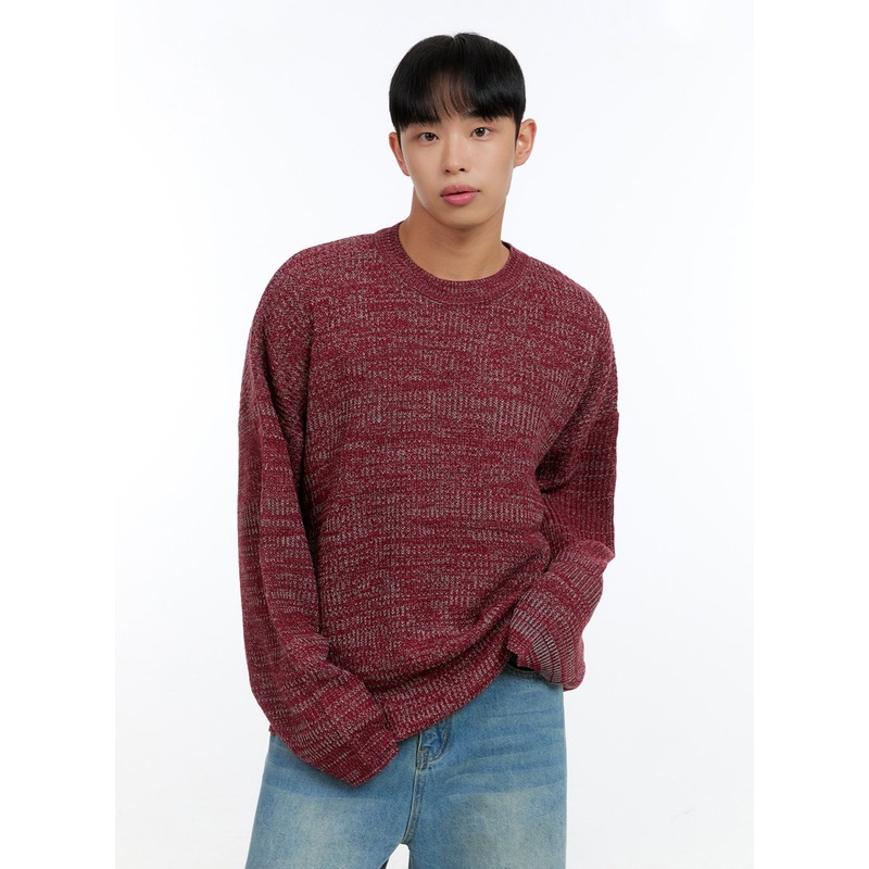 Men’s Cozy Round Neck Sweater IG416 Dark red M/L
