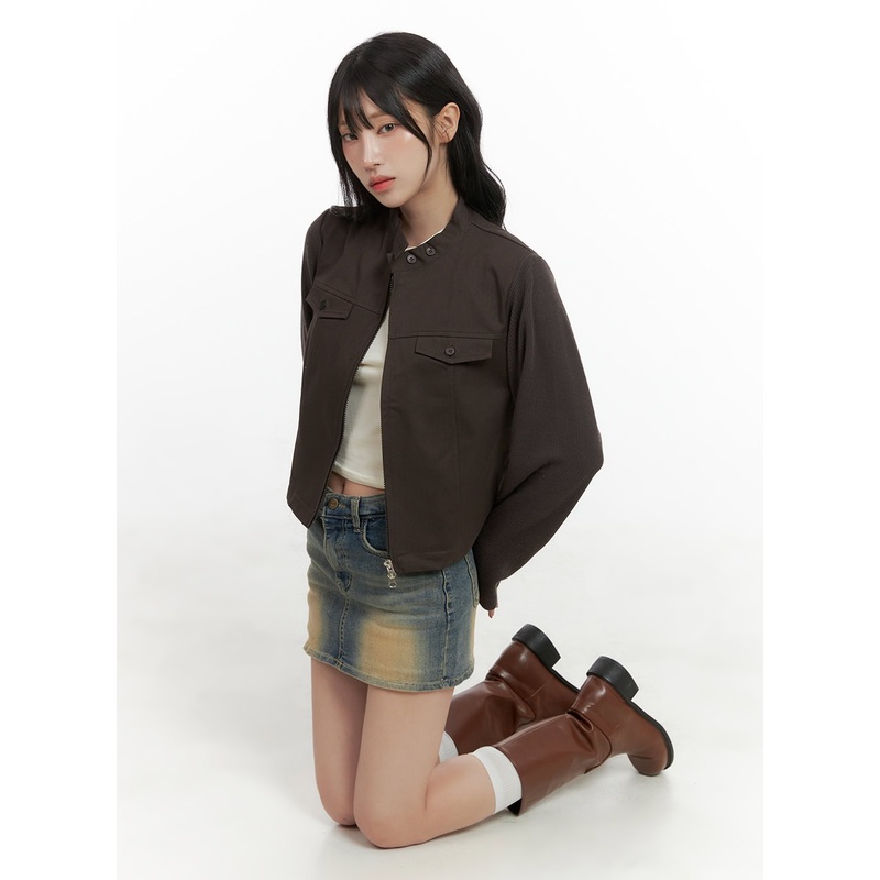 Pocket Zip-Up Solid Jacket CG421 Dark brown S/M