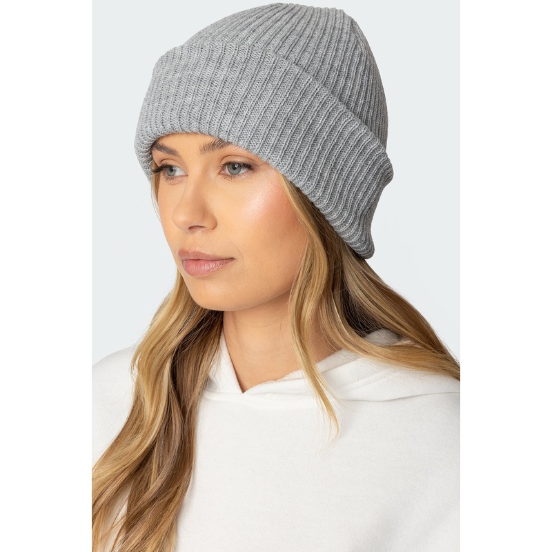 Ribbed Knit Beanie GRAY OS