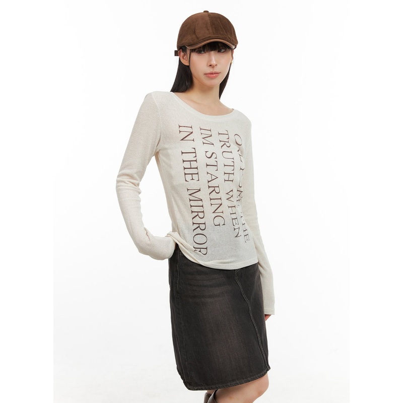 Sheer Lettered Long Sleeve CG419 Light beige S/M