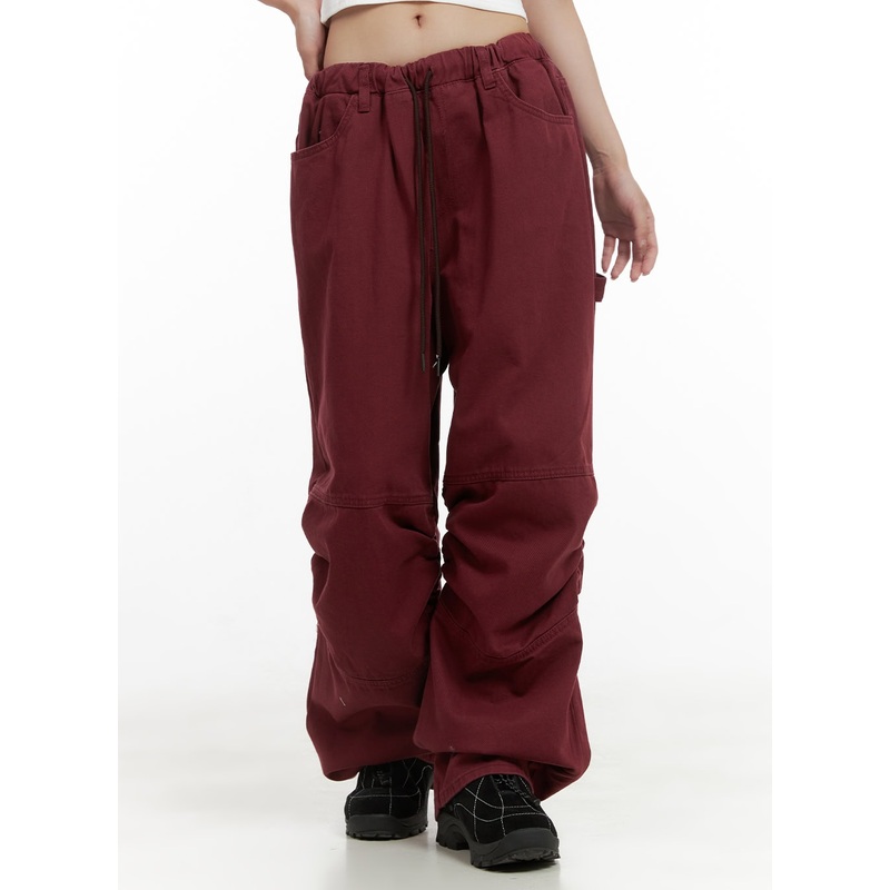Shirred Cotton Banded Pants (UNISEX) CG420 Dark red S/M