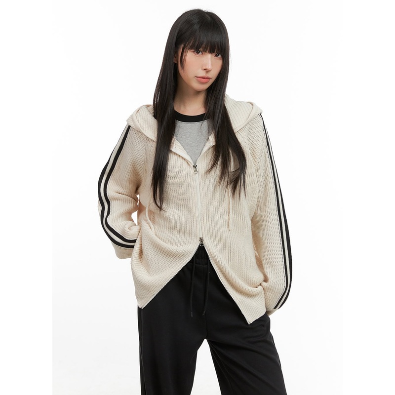 Side Stripe Knit Sweater Jacket CG420 Light beige S/M