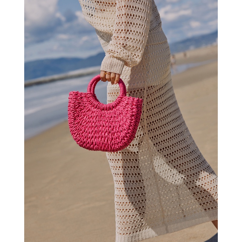 Valencia Small Rounded Straw Tote Hot Pink O/S