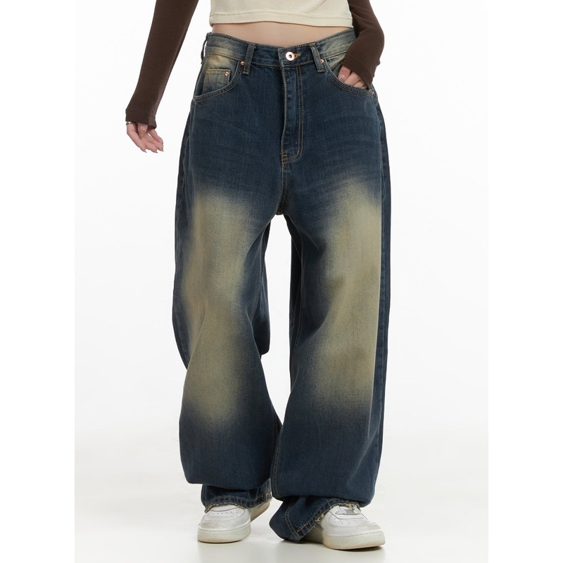 Veda Washed Denim Baggy Jeans CG421 Dark blue S