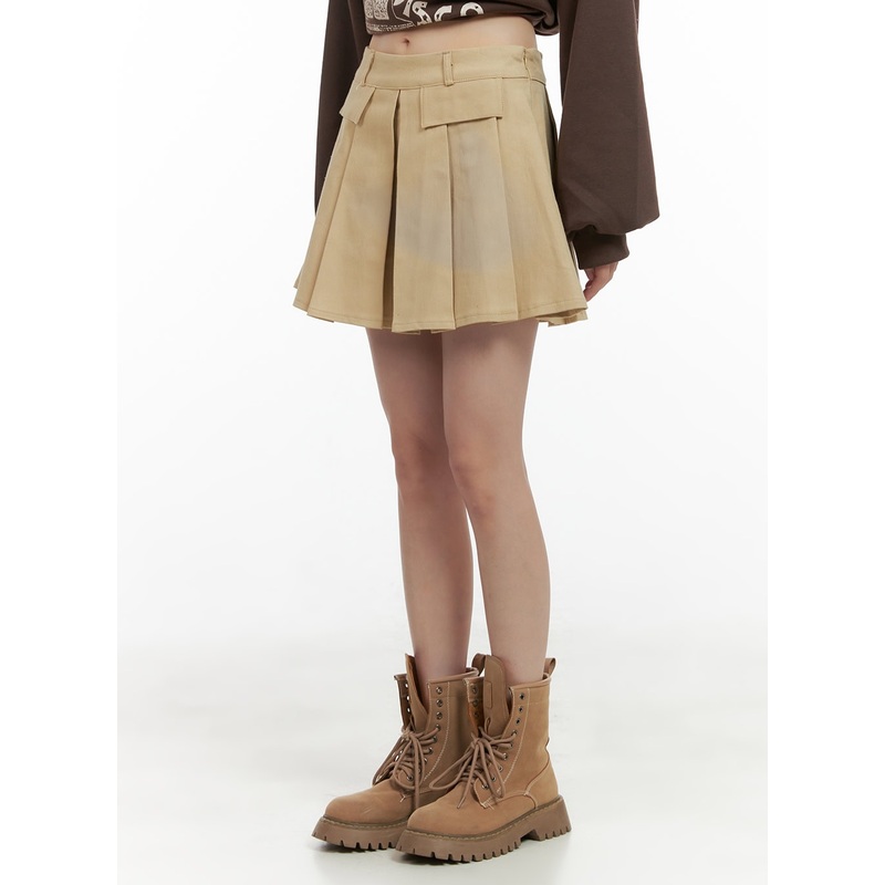 Box Pleated Mini Skirt CG427 Beige S
