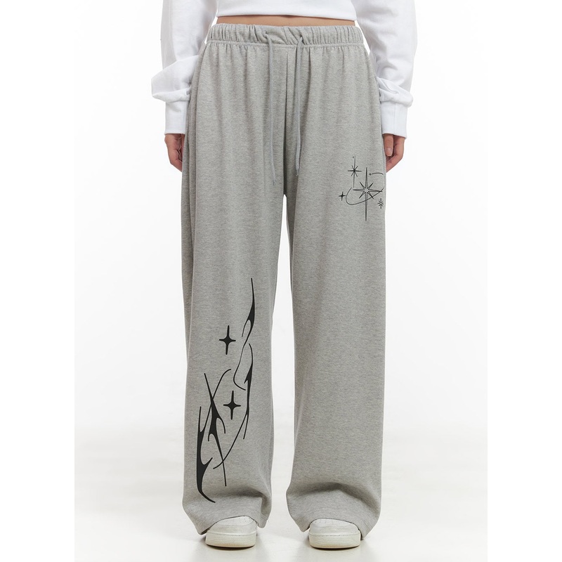 Cozy Banded Graphic Sweatpants CG423 Gray S/M