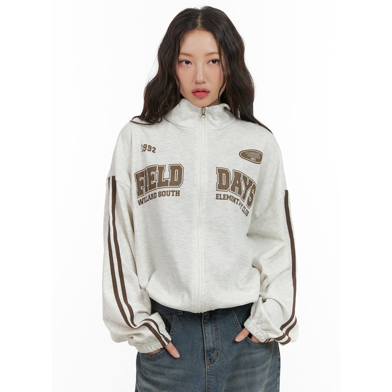 Cozy Lettering Zip-Up Sweatshirt CG423 Light gray S/M