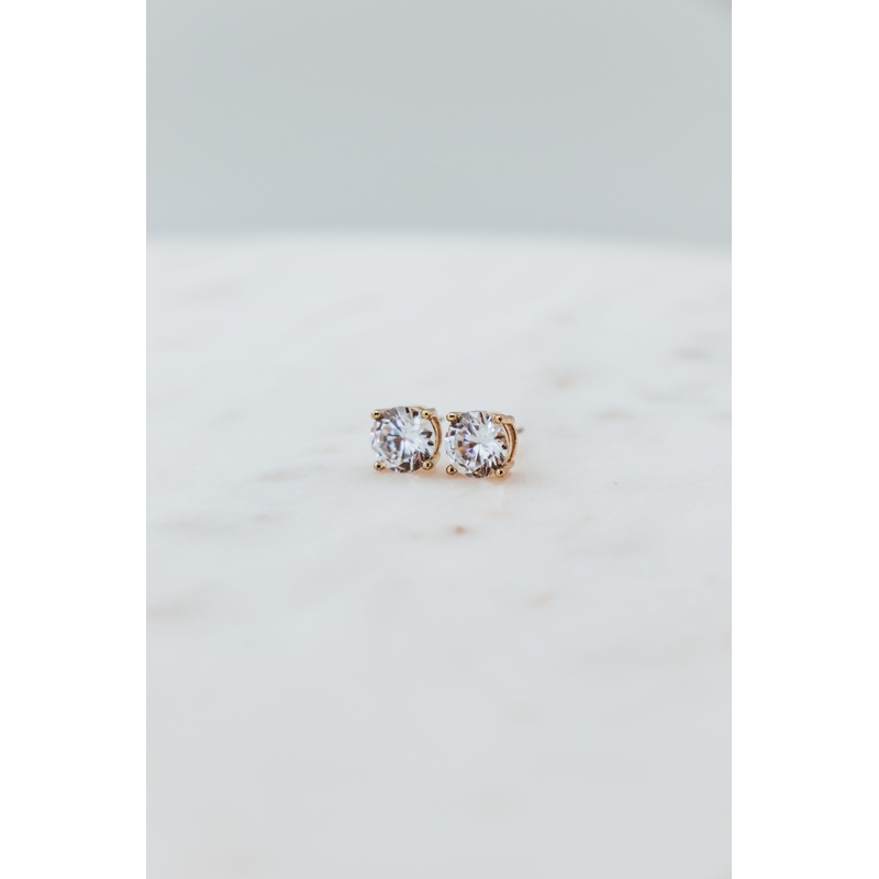 Gold 8mm CZ Round Stud Earrings