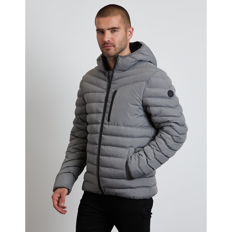 Grey Hooded Puffer Jacket Slate Grey S