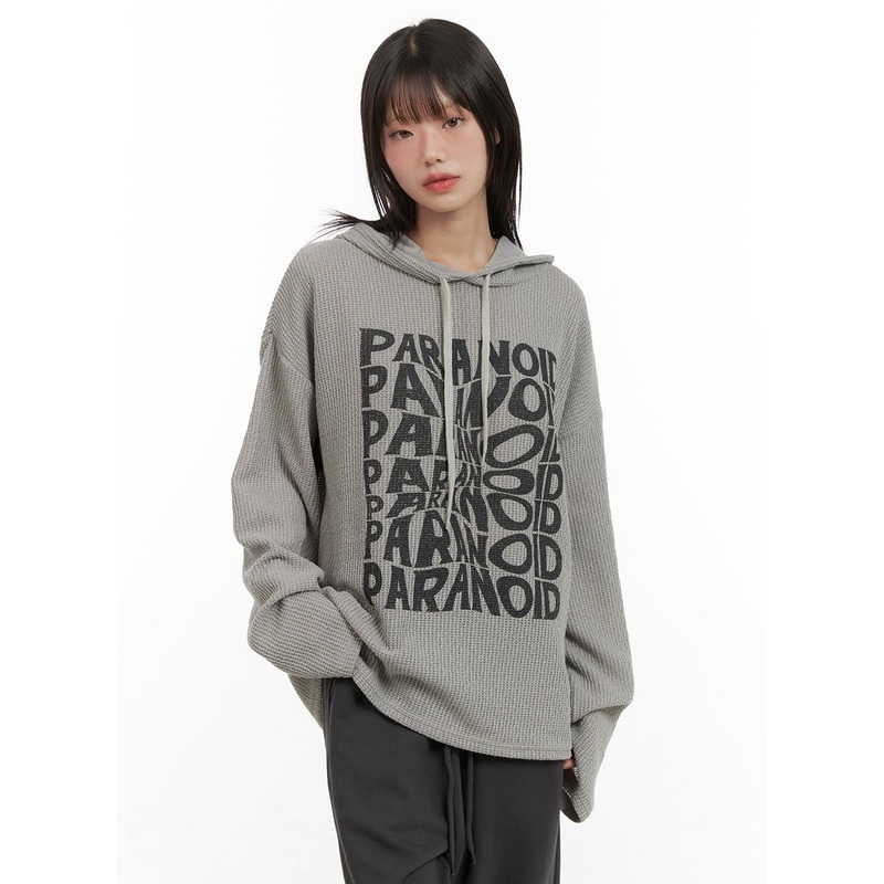 Knit Lettering Hoodie CG427 Gray M/L