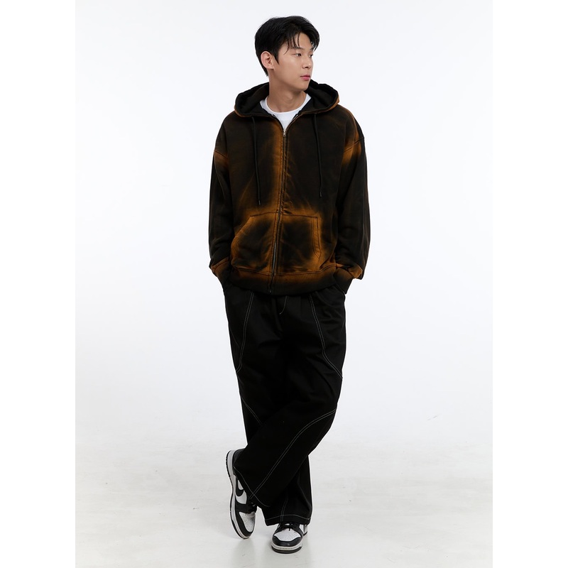 Men’s Cotton Stitched Wide Fit Pants IG427 Black M/L