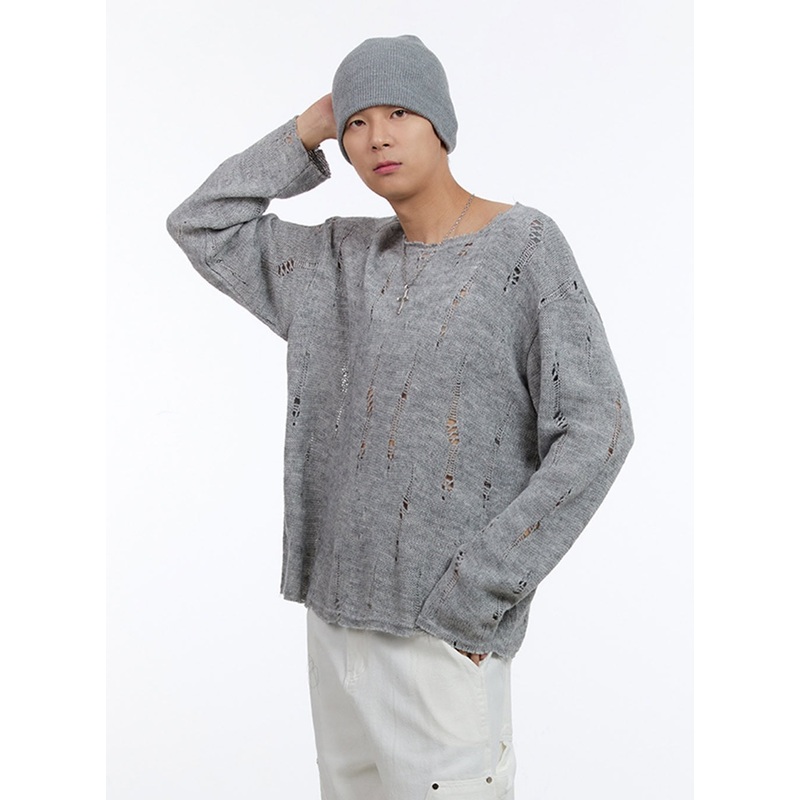 Men’s Destroyed Oversize Sweater IG428 Gray M/L