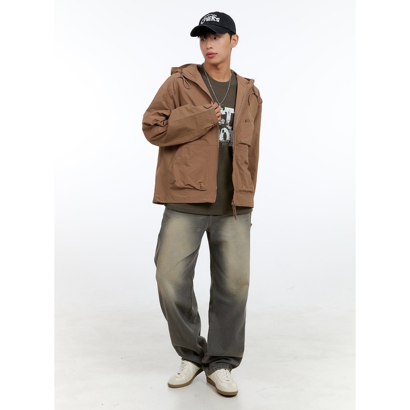 Men’s James Vintage Washed Wide Leg Jeans IG422 Dark gray S