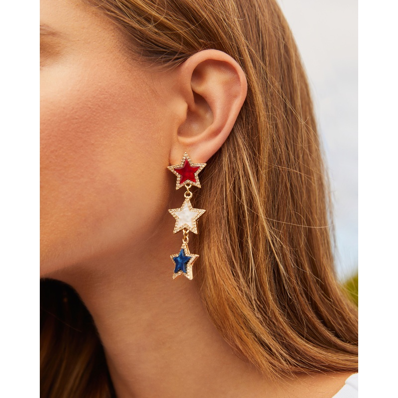 Patriotic Triple Star Drop Earrings Red/Blue O/S