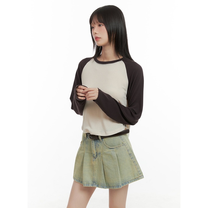 Raglan Crop Long Sleeve Top CG426 Beige S/M