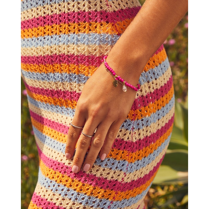 Shoreline Beaded Layered Charm Bracelet Fuchsia O/S