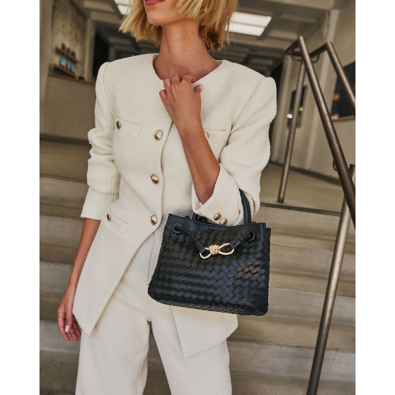 Vita Woven Bow Detail Crossbody Bag Black O/S