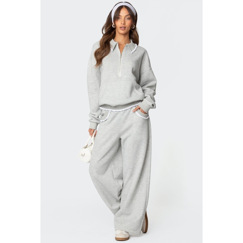 Ashtin Ruffle Trim Sweatpants GRAY MELANGE XS