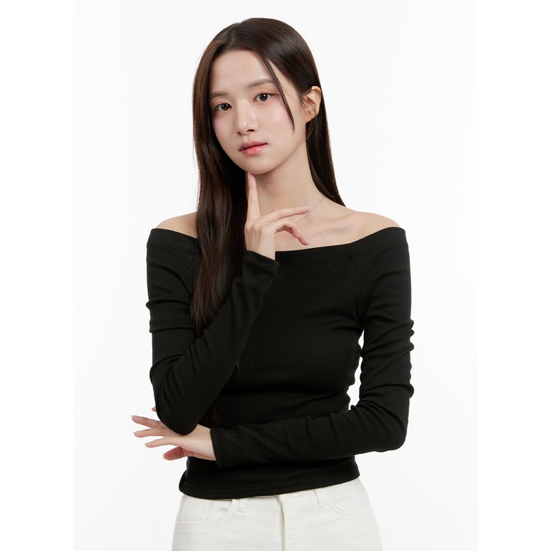 Basic Slim Off-Shoulder Top OG429 Black S/M