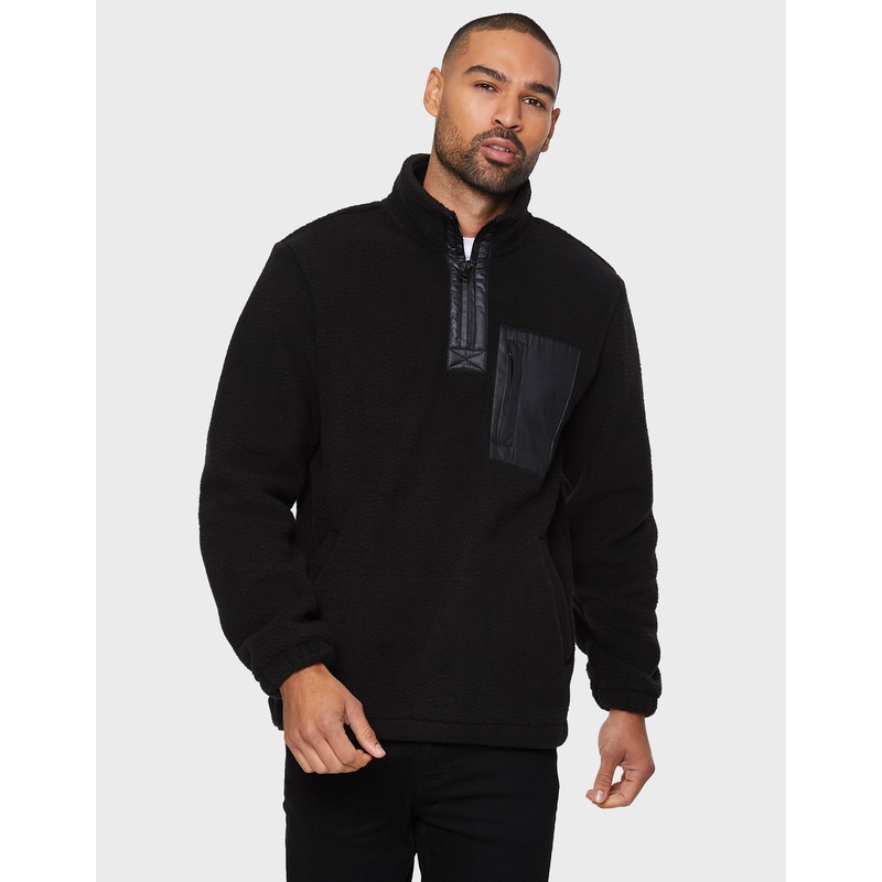 Black Faux Borg Quarter Zip Fleece Black S