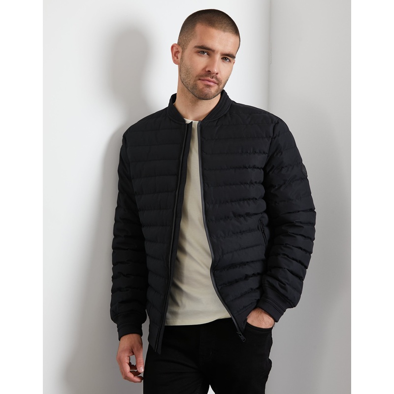 Black Padded Bomber Jacket Black S