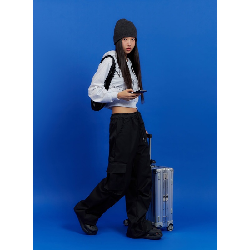 Cargo Pintuck Wide-Leg Pants IS402 Dark gray S/M