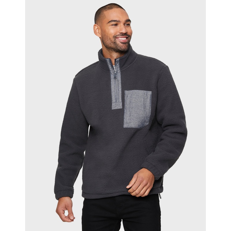 Charcoal Grey Faux Borg Quarter Zip Fleece Charcoal Grey S