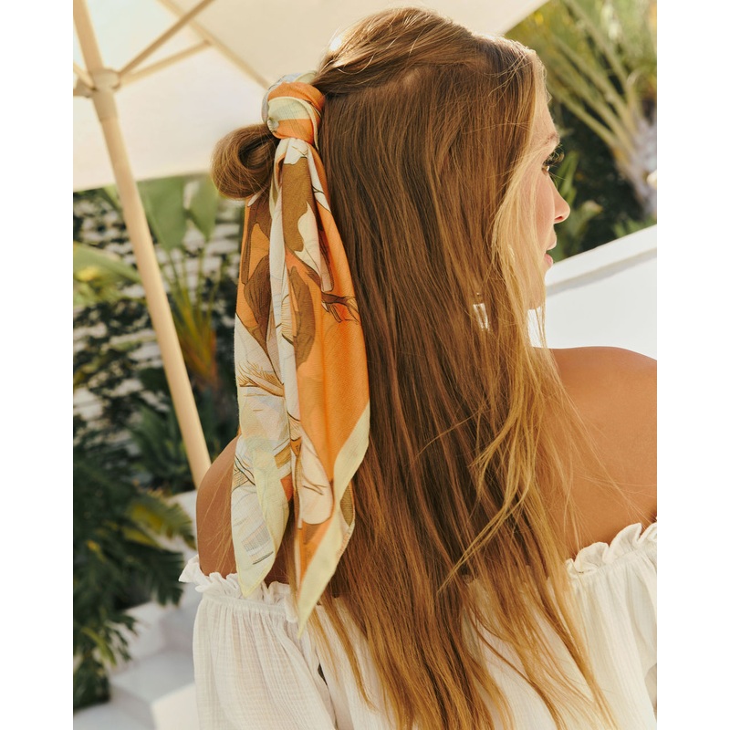 Clarita Satin Printed Headscarf Orange O/S
